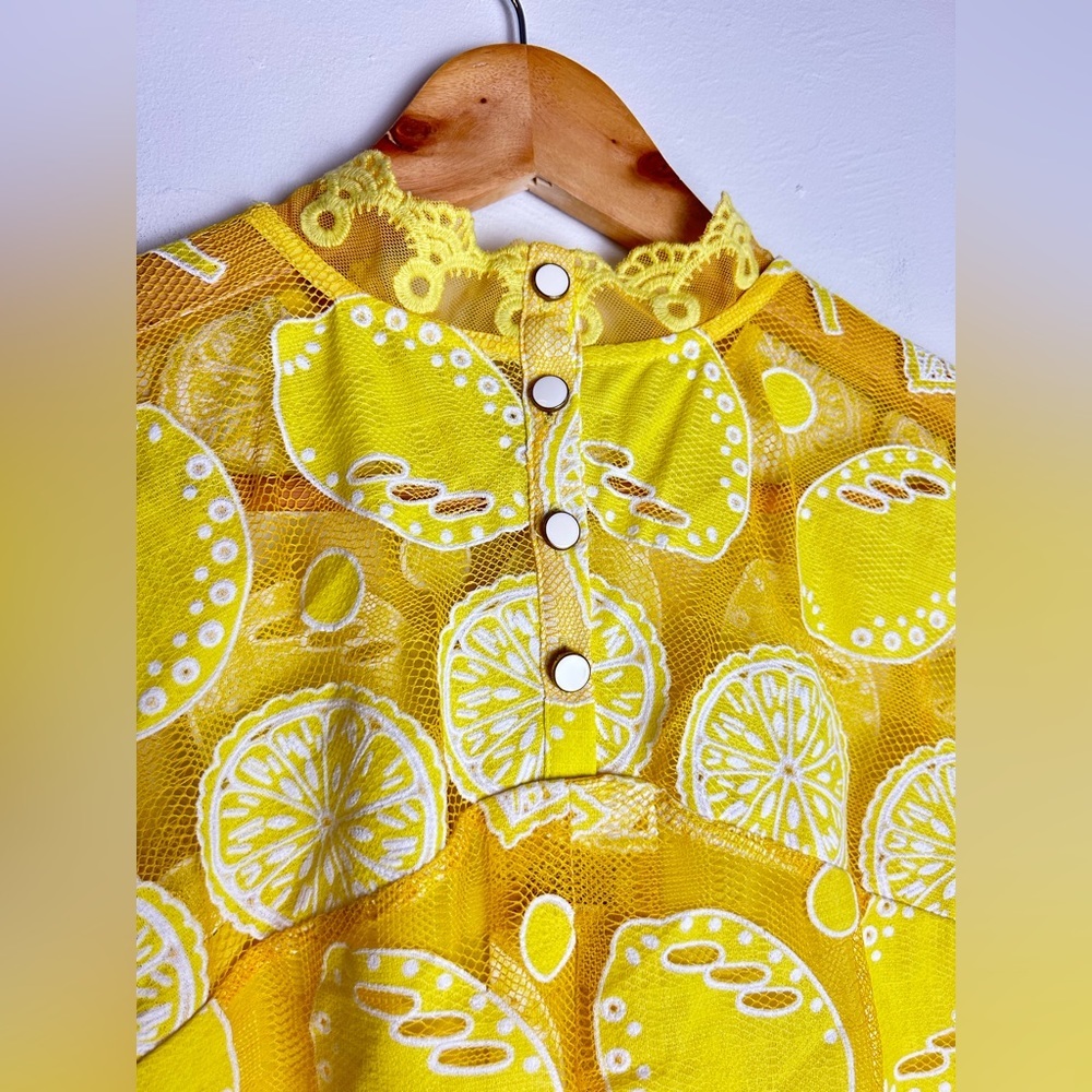 Anthropologie Yellow Lace Appliqué Short-Sleeve Blouse - Picture 8 of 10